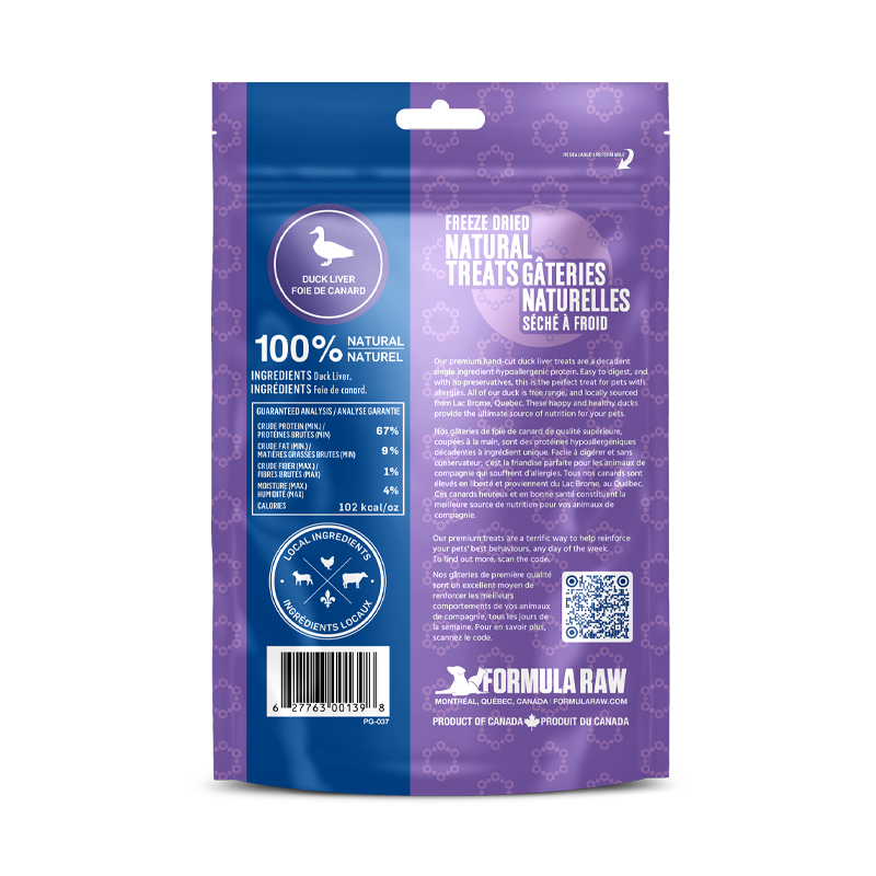 Gâteries au foie de canard lyophilisées