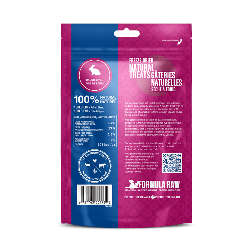 Gâteries au foie de lapin lyophilisées